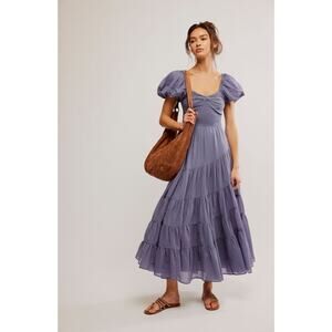 Free People Sundrenched Short Sleeve Blue Granite Maxi Dress Size XL